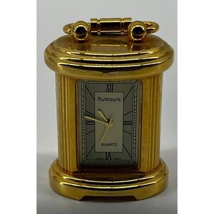 Vintage Rumours‎ Quartz Mini Clock Miniature Gold Tone Japan MVT Ribbed Accents